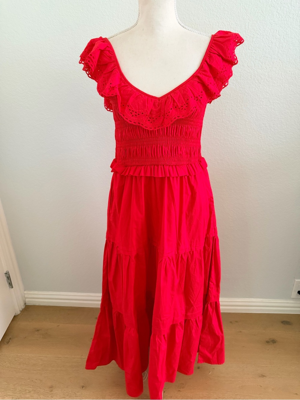 Sugarlips Red Maxi Off The Shoulder Dress with Ruffle Details
